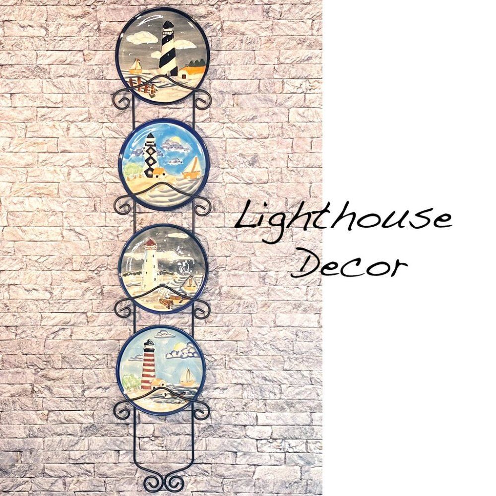 Lighthouse Wall Accents Coastal Beach Decor 5 Piece Set 4 Plate Design